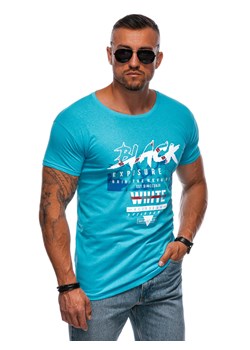 T-shirt męski z nadrukiem 1982S - jasnoniebieski ze sklepu Edoti w kategorii T-shirty męskie - zdjęcie 173990200