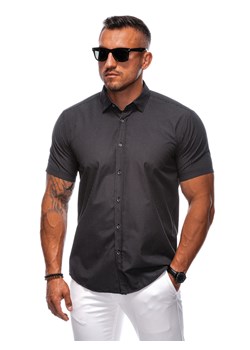 Koszula męska z krótkim rękawem 678K - czarna ze sklepu Edoti w kategorii Koszule męskie - zdjęcie 173990264