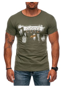 T-shirt męski z nadrukiem 1981S - khaki ze sklepu Edoti w kategorii T-shirty męskie - zdjęcie 173990280