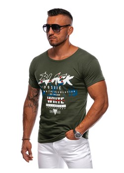 T-shirt męski z nadrukiem 1982S - khaki ze sklepu Edoti w kategorii T-shirty męskie - zdjęcie 173990292