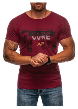 T-shirt męski z nadrukiem 1981S - ciemnoczerwony ze sklepu Edoti w kategorii T-shirty męskie - zdjęcie 173990310