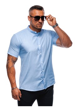Koszula męska z krótkim rękawem 690K - niebieska ze sklepu Edoti w kategorii Koszule męskie - zdjęcie 173995500