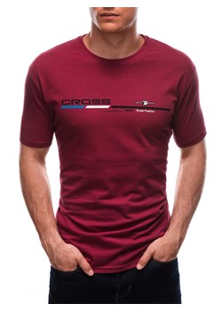 T-shirt męski z nadrukiem 1712S - bordowy ze sklepu Edoti w kategorii T-shirty męskie - zdjęcie 173995520
