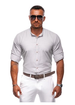 Koszula męska z długim rękawem 683K - jasnoszara ze sklepu Edoti w kategorii Koszule męskie - zdjęcie 173995523