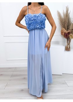 Błękitna Sukienka Maxi na Ramiączkach z Ozdobami ze sklepu ModnaKiecka.pl w kategorii Sukienki - zdjęcie 173997594