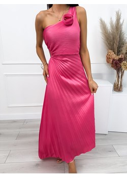 Różowa Plisowana Sukienka Maxi z Ozdobą ze sklepu ModnaKiecka.pl w kategorii Sukienki - zdjęcie 173997613