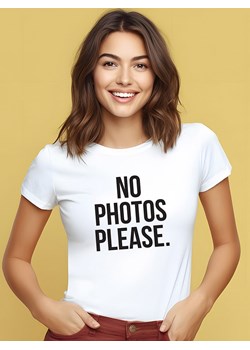 WOOOP Koszulka &quot;No Photos Please&quot; w kolorze białym ze sklepu Limango Polska w kategorii Bluzki damskie - zdjęcie 174002223