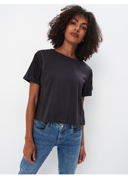 Mohito - Bawełniany t-shirt z frędzlami - szary ze sklepu Mohito w kategorii Bluzki damskie - zdjęcie 174005492