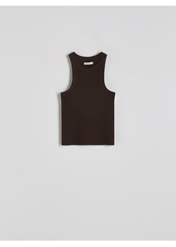 Reserved - Bawełniany top - ciemnobrązowy ze sklepu Reserved w kategorii Bluzki damskie - zdjęcie 174005842