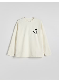 Reserved - Longsleeve oversize z nadrukiem - złamana biel ze sklepu Reserved w kategorii T-shirty męskie - zdjęcie 174005913