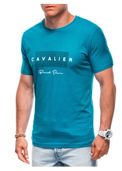 T-shirt męski z nadrukiem 1985S - turkusowy ze sklepu Edoti w kategorii T-shirty męskie - zdjęcie 174006500
