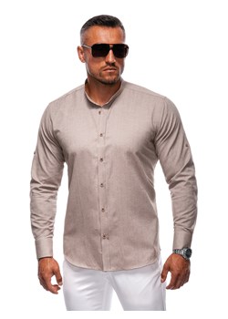 Koszula męska z długim rękawem 693K - beżowa ze sklepu Edoti w kategorii Koszule męskie - zdjęcie 174006540