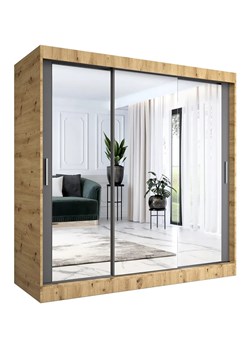Szafa przesuwna z lustrem dąb artisan + antracyt 200 cm - Kukkin 6X ze sklepu Edinos.pl w kategorii Szafy - zdjęcie 174007683