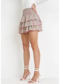 Jasnozielona Spódnica Mini z Falbankami i Gumkami w Pasie Casothea ze sklepu Born2be Odzież w kategorii Spódnice - zdjęcie 174008133
