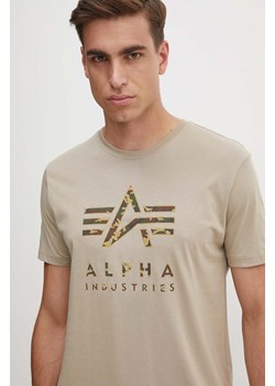 Alpha Industries t-shirt bawełniany męski kolor beżowy z nadrukiem 146506 ze sklepu ANSWEAR.com w kategorii T-shirty męskie - zdjęcie 174008941