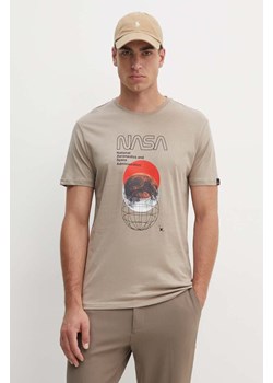 Alpha Industries t-shirt bawełniany męski kolor beżowy z nadrukiem 146510 ze sklepu ANSWEAR.com w kategorii T-shirty męskie - zdjęcie 174008951