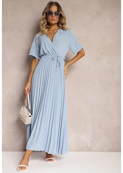 Niebieska  Rozkloszowana Sukienka Plisowana z Wiązanym Paskiem Eilemona ze sklepu Renee odzież w kategorii Sukienki - zdjęcie 174009621