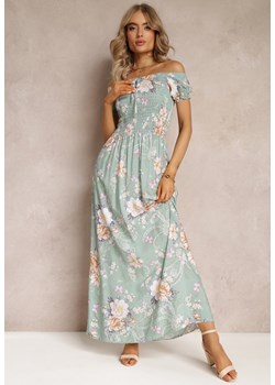 Jasnozielona Sukienka Maxi z Ozdobnym Dekoltem i Cienkimi Gumkami Nesaina ze sklepu Renee odzież w kategorii Sukienki - zdjęcie 174013440
