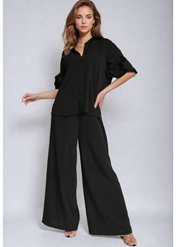 Czarny Komplet Koszula z Ozdobnymi Rękawami i Szerokie Spodnie Rivasene ze sklepu Born2be Odzież w kategorii Komplety i garnitury damskie - zdjęcie 174016140