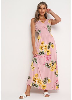 Różowa Rozkloszowana Sukienka w Kwiaty z Wiązaniami na Ramionach Saloa ze sklepu Born2be Odzież w kategorii Sukienki - zdjęcie 174016230