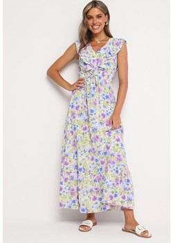 Jasnozielona Zwiewna Sukienka z Falbankami i Kwiatowym Wzorem Zenivia ze sklepu Born2be Odzież w kategorii Sukienki - zdjęcie 174016443