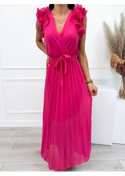 Różowa Plisowana Sukienka z Ozdobnym Rękawkiem ze sklepu ModnaKiecka.pl w kategorii Sukienki - zdjęcie 174018673