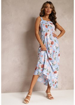 Niebieska Sukienka Maxi w Kwiaty z Rozkloszowanym Dołem na Ramiączkach Aletaina ze sklepu Renee odzież w kategorii Sukienki - zdjęcie 174022601