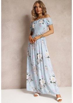 Jasnoniebieska Sukienka Maxi z Ozdobnym Dekoltem i Cienkimi Gumkami Nesaina ze sklepu Renee odzież w kategorii Sukienki - zdjęcie 174024541