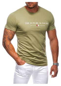 T-shirt męski z nadrukiem 1996S - oliwkowy ze sklepu Edoti w kategorii T-shirty męskie - zdjęcie 174025690