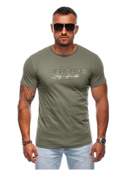 T-shirt męski z nadrukiem 2000S - oliwkowy ze sklepu Edoti w kategorii T-shirty męskie - zdjęcie 174025764
