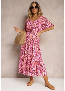 Fuksjowa Taliowana Sukienka Letnia z Wiskozy Wenivia ze sklepu Renee odzież w kategorii Sukienki - zdjęcie 174026022