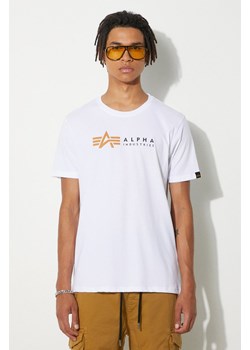 Alpha Industries t-shirt bawełniany  Alpha Label T kolor biały z nadrukiem 118502 09 118502.09-BIALY ze sklepu PRM w kategorii T-shirty męskie - zdjęcie 174031042