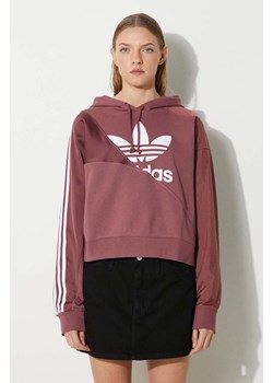 adidas Originals bluza bawełniana Split Trefoil HC7035 damska kolor różowy z kapturem z nadrukiem HC7035-QUICRI ze sklepu PRM w kategorii Bluzy damskie - zdjęcie 174031231