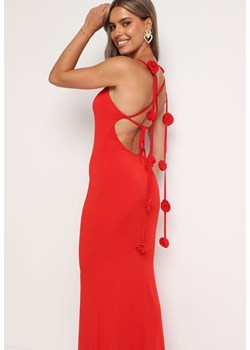 Czerwona Sukienka Bodycon Wiązana na Plecach na Sznurki z Kwiatkami Crivia ze sklepu Born2be Odzież w kategorii Sukienki - zdjęcie 174031543