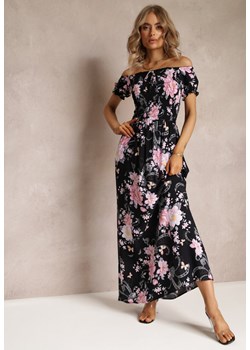 Czarna Sukienka Maxi z Ozdobnym Dekoltem i Cienkimi Gumkami Nesaina ze sklepu Renee odzież w kategorii Sukienki - zdjęcie 174031593