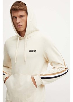 BOSS bluza bawełniana męska kolor beżowy z kapturem wzorzysta 50521884 ze sklepu ANSWEAR.com w kategorii Bluzy męskie - zdjęcie 174034862