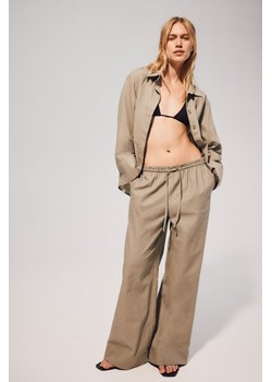 H & M - Szerokie spodnie z domieszką lnu - Zielony ze sklepu H&M w kategorii Spodnie damskie - zdjęcie 174036943