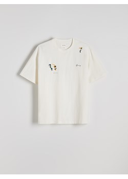 Reserved - T-shirt oversize z nadrukiem - złamana biel ze sklepu Reserved w kategorii T-shirty męskie - zdjęcie 174040543