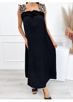 Czarna Sukienka ze Wstawkami w Panterkę ze sklepu ModnaKiecka.pl w kategorii Sukienki - zdjęcie 174041431
