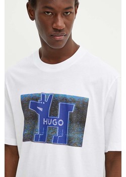 Hugo Blue t-shirt bawełniany męski kolor biały z nadrukiem 50519131 ze sklepu ANSWEAR.com w kategorii T-shirty męskie - zdjęcie 174045261