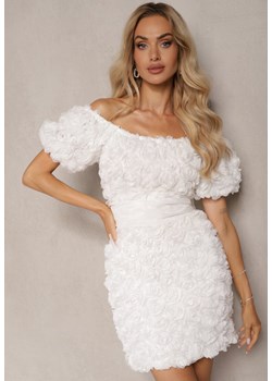 Biała Sukienka Koktajlowa Hiszpanka z Kwiatowym Motywem Ozdobiona Wiązaniem Navily ze sklepu Renee odzież w kategorii Sukienki - zdjęcie 174050301