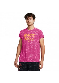 Męska koszulka treningowa Under Armour Project Rock Raise Hell Cap Sleeve T-Shirt - różowa ze sklepu Sportstylestory.com w kategorii T-shirty męskie - zdjęcie 174051974