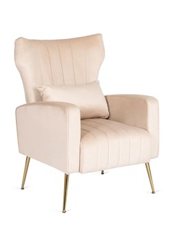 Beżowy welurowy fotel uszak glamour - Hen ze sklepu Edinos.pl w kategorii Dom - zdjęcie 174056330