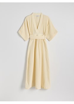 Reserved - Sukienka midi z bawełnianego muślinu - kremowy ze sklepu Reserved w kategorii Sukienki - zdjęcie 174059992