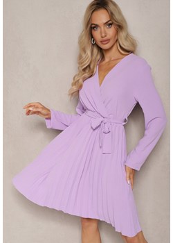 Jasnofioletowa Sukienka Plisowana z Materiałowym Paskiem Jaresa ze sklepu Renee odzież w kategorii Sukienki - zdjęcie 174060122