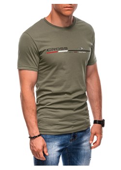 T-shirt męski z nadrukiem 1712S - khaki ze sklepu Edoti w kategorii T-shirty męskie - zdjęcie 174060584