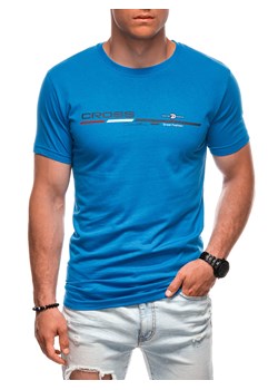 T-shirt męski z nadrukiem 1712S - niebieski ze sklepu Edoti w kategorii T-shirty męskie - zdjęcie 174060604
