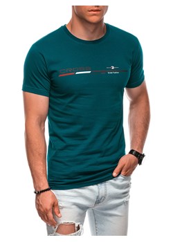 T-shirt męski z nadrukiem 1712S - turkusowy ze sklepu Edoti w kategorii T-shirty męskie - zdjęcie 174060614
