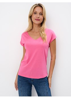 Mohito - Różowy t-shirt z krótkim rękawem - fuksjowy ze sklepu Mohito w kategorii Bluzki damskie - zdjęcie 174079560