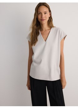 Reserved - Bawełniany t-shirt - jasnoszary ze sklepu Reserved w kategorii Bluzki damskie - zdjęcie 174081402
